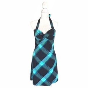 Billabong Blue And Black Plaid Halter Dress Size 5 - image 1